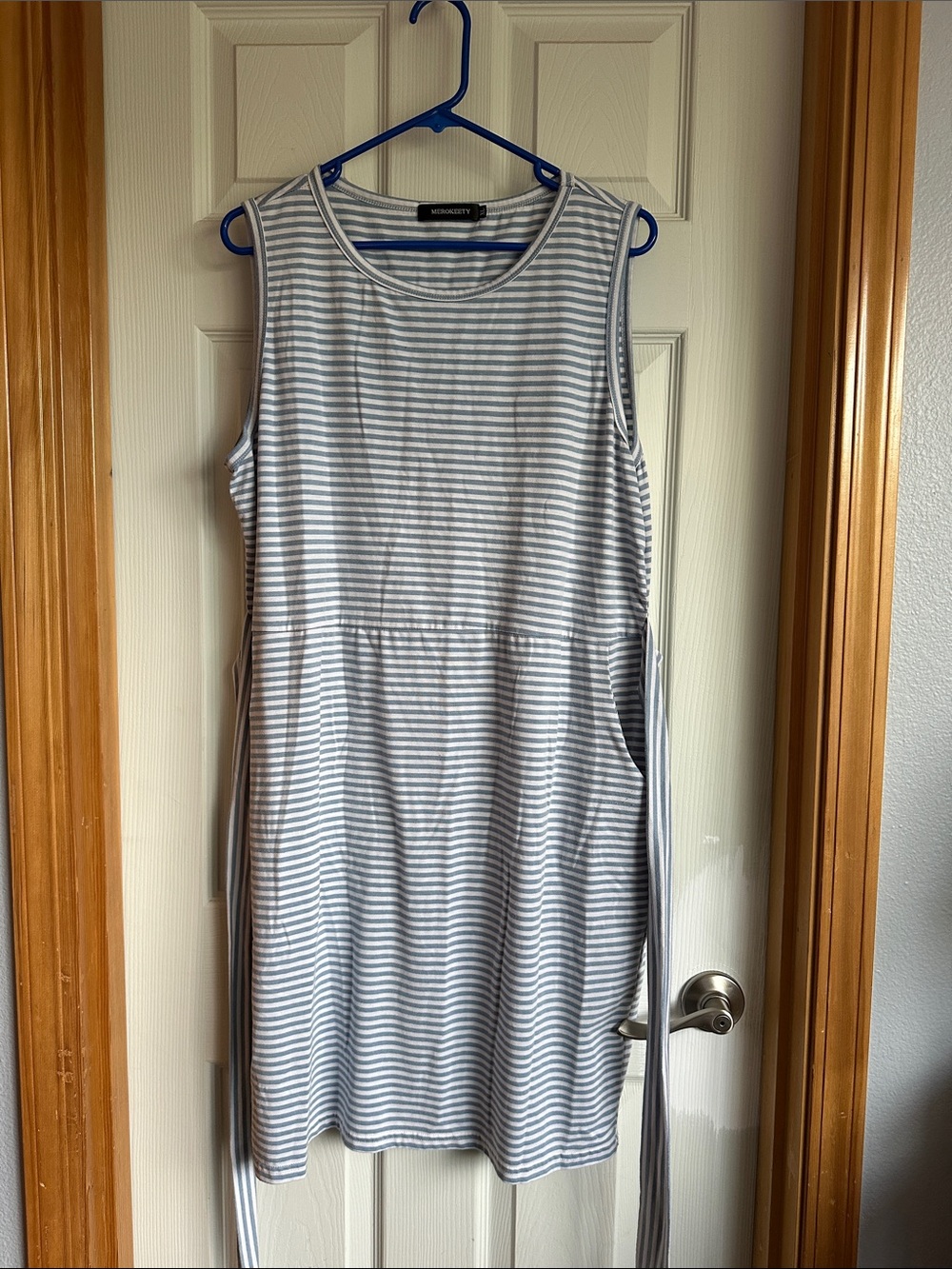 Blue and white striped dress